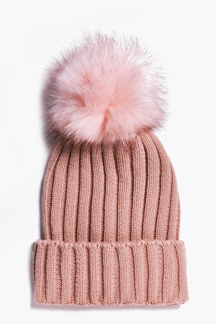 Boohoo Georgia Single Pom Beanie Blush