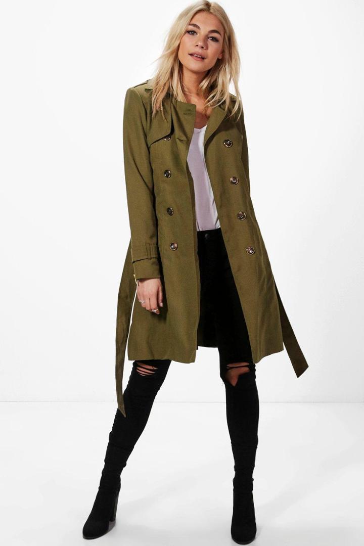 Boohoo Anna Belted Trench Coat Khaki