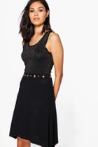 Boohoo Lucy Studded Skater Dress Black
