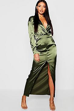 Boohoo Utility Satin Pocket Detail Maxi Dress