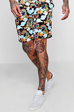 Boohoo Dragon Print Drawstring Satin Short Co-ord