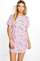 Boohoo Floral Curved Hem Shift Dress