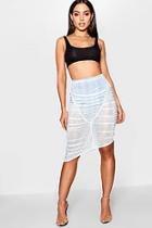 Boohoo Belle Rouched Printed Mesh Midi Skirt