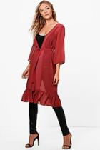 Boohoo Katy Frill Hem Belted Kimono