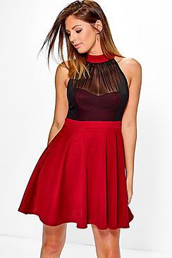 Boohoo Hester Rouche Halterneck Skater Dress