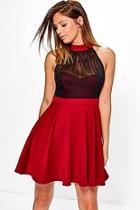 Boohoo Hester Rouche Halterneck Skater Dress