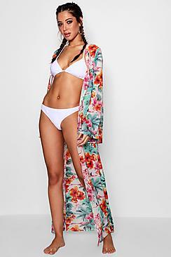 Boohoo Freya Tropical Flamingo Maxi Beach Kimono