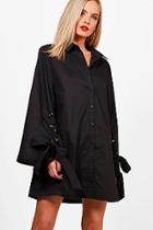 Boohoo Petite Eyelet Tie Sleeve Shirt Dress