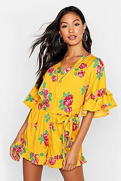 Boohoo Ruffle Detail Floral Playsuit