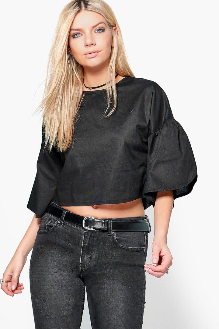 Boohoo Aria Ruffle Sleeve Blouse Black