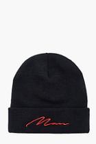 Boohoo Red Man Script Embroidered Beanie