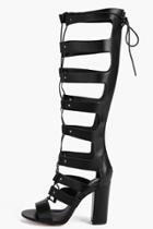 Boohoo Sofia High Leg Block Heel Ghillie Black