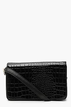 Boohoo Patent Faux Croc Cross Body