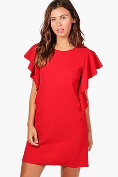 Boohoo Petite Tash Crepe Frill Side Shift Dress
