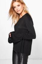 Boohoo Amelie Tie Cuff Jumper Black