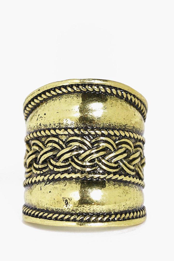 Boohoo Sophie Plait Detail Boho Statement Ring Gold