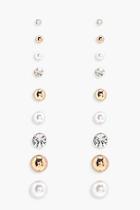 Boohoo Gracie Pearl And Diamante Mixed Stud- 9pack