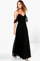 Boohoo Gi Chiffon Strappy Open Shoulder Maxi Dress Black