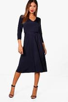 Boohoo Zoe 3/4 Sleeve Wrap Over Dress