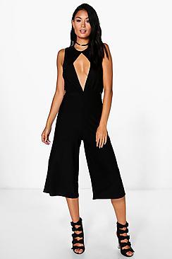Boohoo Isla Open Front Lace Detail Culotte Jumpsuit