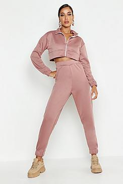 Boohoo Zip Through Funnel Neck Sweat & Cuff Jogger Tracksuit