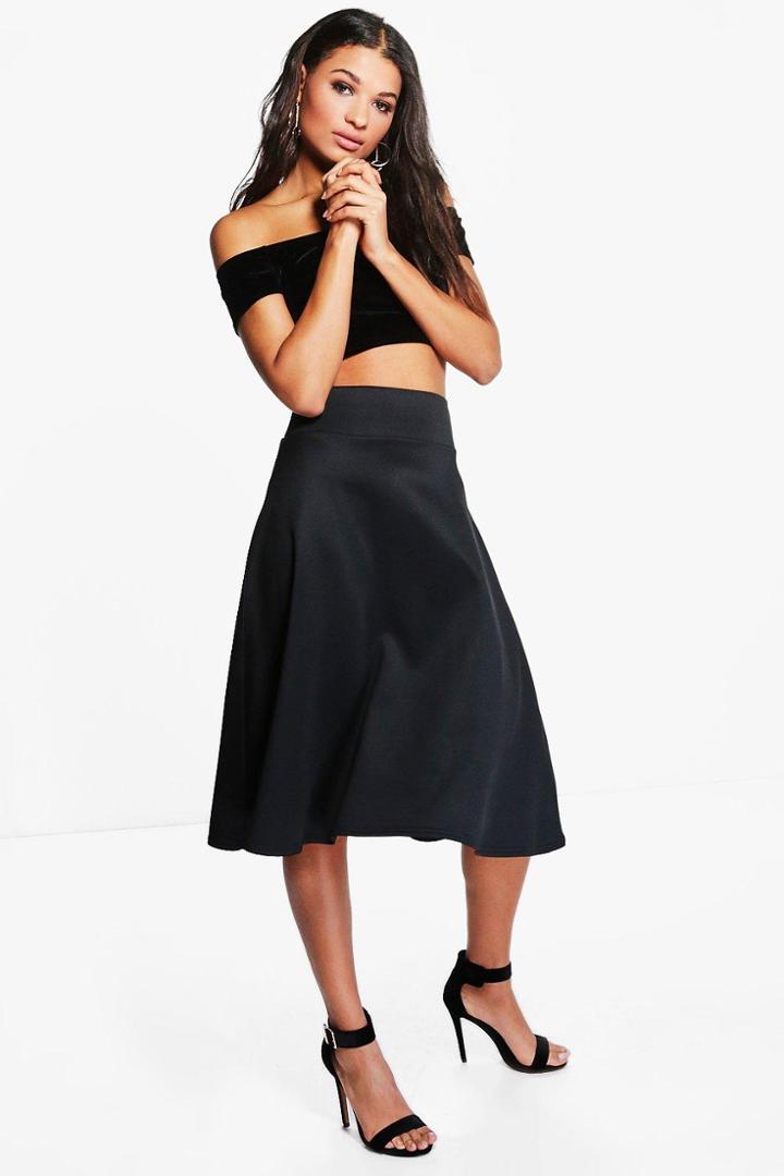 Boohoo Royah Deep Waistband Full Midi Skirt Black