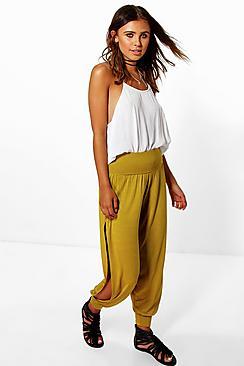 Boohoo Petite Tel Basic Jersey Split Side Hareem Trousers