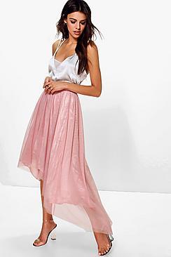 Boohoo Ava Dipped Hem Tulle Full Midi Skirt