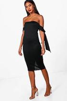 Boohoo Tie Sleeve Off The Shoulder Midi Dress