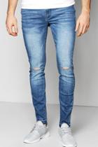Boohoo Super Skinny Stretch Fit Raw Cuff Jeans Blue