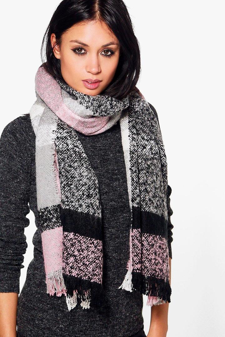 Boohoo Lois Tartan Check Supersoft Scarf Pink