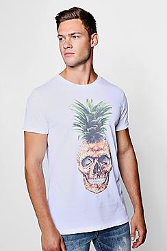 Boohoo Pineapple Skull Print Longline Crew Neck T-shirt