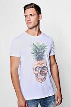 Boohoo Pineapple Skull Print Longline Crew Neck T-shirt