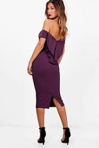 Boohoo Vi Waterfall Detail Off The Shoulder Midi Dress