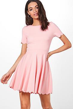 Boohoo Scallop Detail Skater Dress