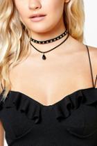 Boohoo Amy Choker And Tear Drop Layered Necklace Black