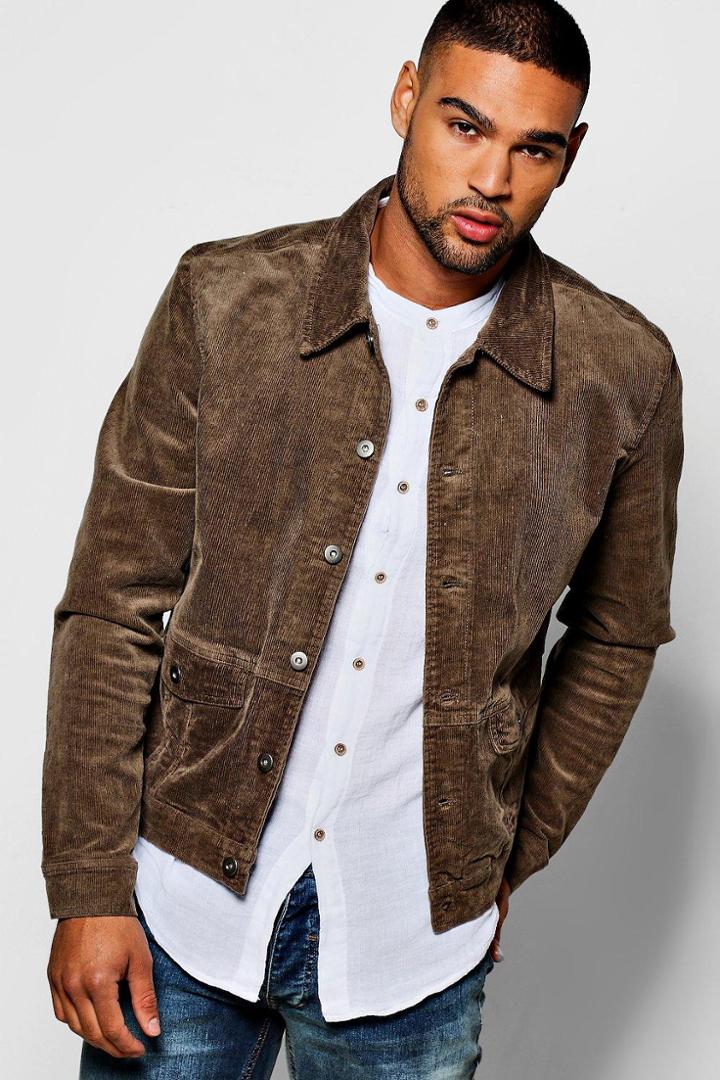 Boohoo Brown Button Through Corduroy Western Jacket Brown