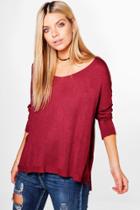 Boohoo Phoebe Roll Sleeve V-neck Jumper Wine