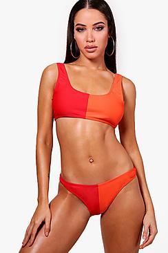 Boohoo Hungary Colour Block Super Cropped High Leg Bikini