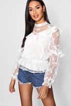 Boohoo Ella Frill Detail All Over Lace Top