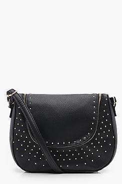 Boohoo Lissandra Pin Stud Double Zip Cross Body Bag
