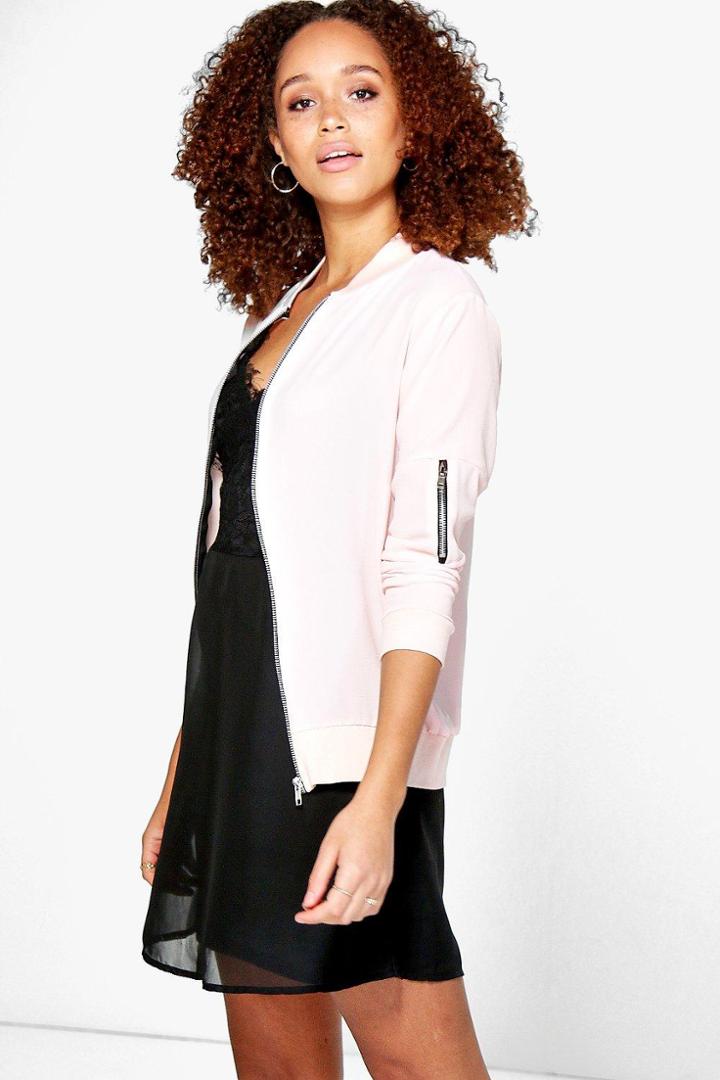 Boohoo Faith Chiffon Ma1 Bomber Nude