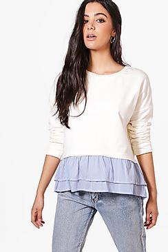 Boohoo Zoe Stripe Frill Hem Sweat