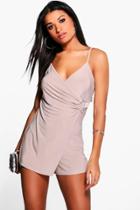 Boohoo Amy Wrap Front O Ring Skort Playsuit Grey