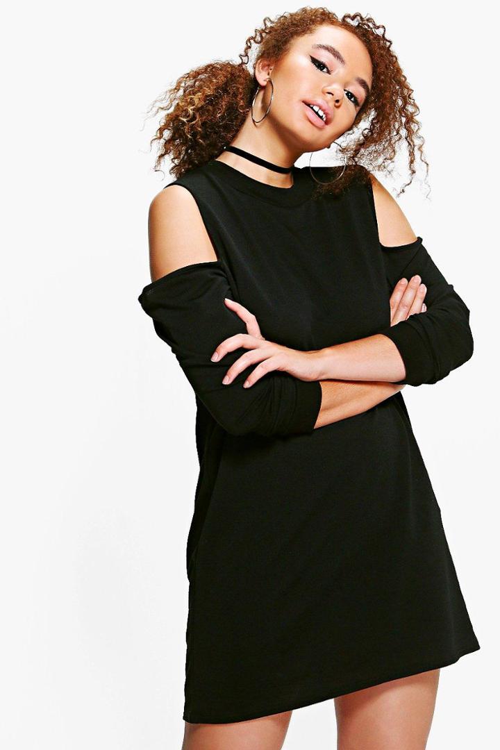 Boohoo Plus Amelia Open Shoulder Sweat Dress Black