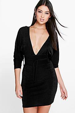 Boohoo Aiko Obi Belt Bodycon Dress