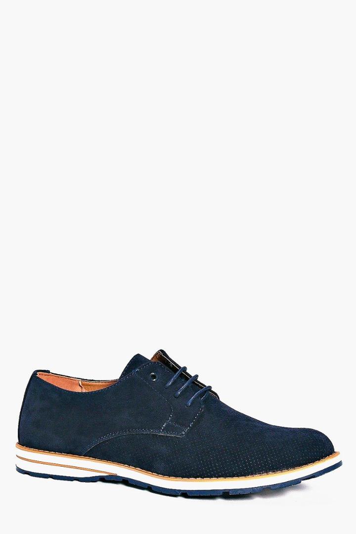Boohoo Smart Suedette Derbie Shoe With Contrast Sole Navy