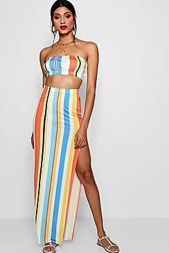Boohoo Mae Stripe Slinky Maxi Bandeau Co-ord Set