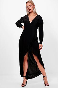 Boohoo Plus Siobhan Wrap Ruffle Midi Dress