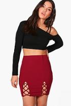 Boohoo Lace Up Front Crepe Mini Skirt